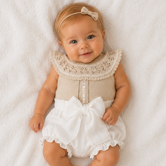 Girls Beige Bow Set