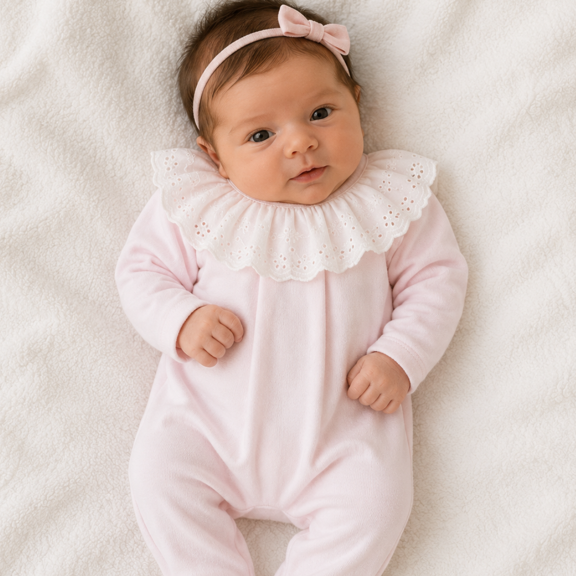 Baby Gi Baby Girls Pink Broderie Anglaise Babygrow