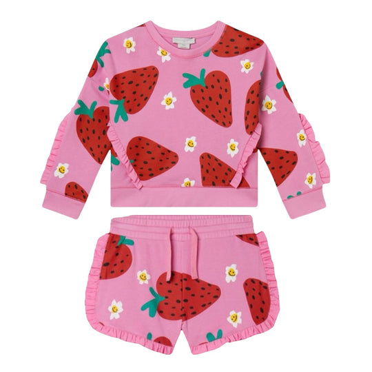 Girls Pink Strawberry Short Set
