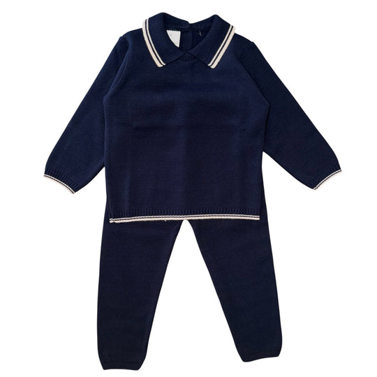 Boys Navy Knitted Polo Set