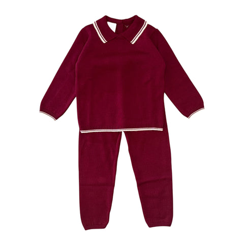 Boys Burgendy Knitted Polo Set