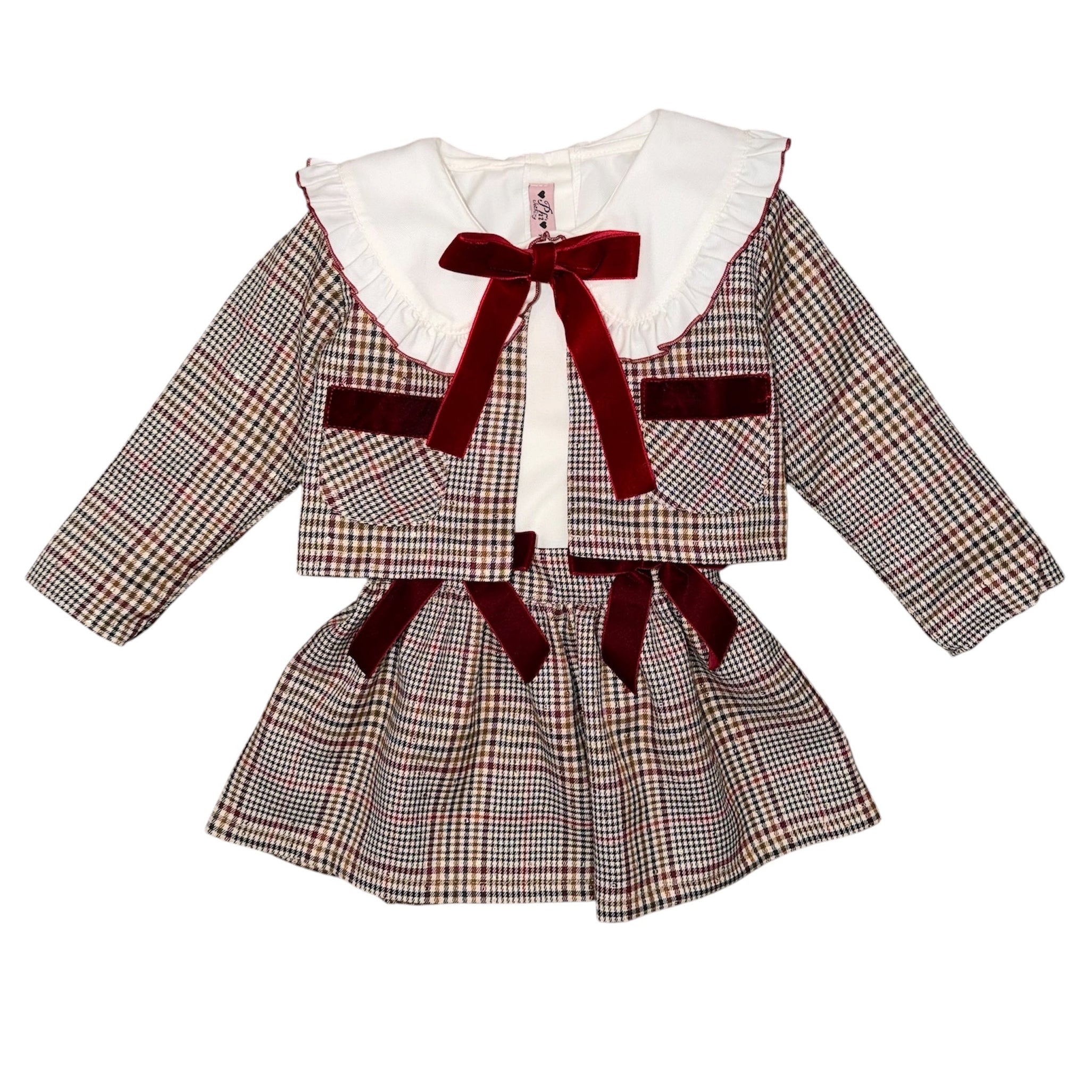 Phi Clothing Girls Brown Checked Skirt Set