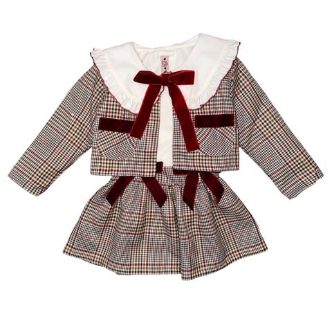 Phi Clothing Girls Brown Checked Skirt Set