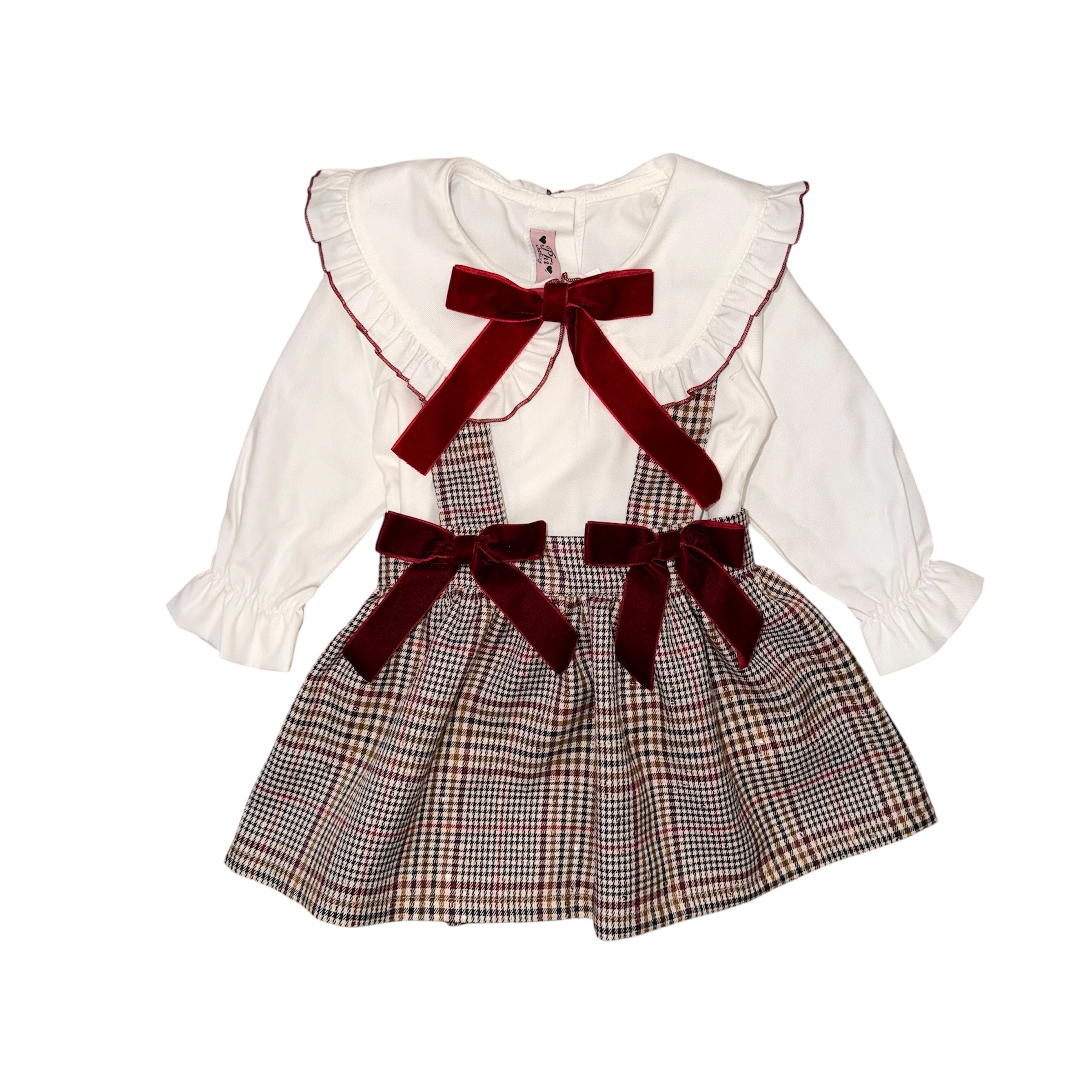 Phi Clothing Girls Brown Checked Skirt Set