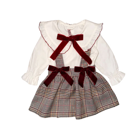 Phi Clothing Girls Brown Checked Skirt Set