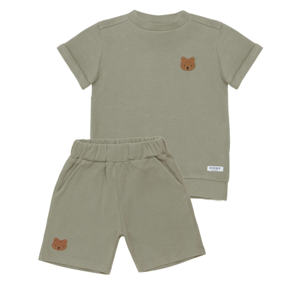 Donsje Boys Dusty Green Bear Short Set