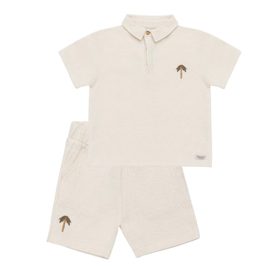 Boys Warm White Palm Tree Short Set