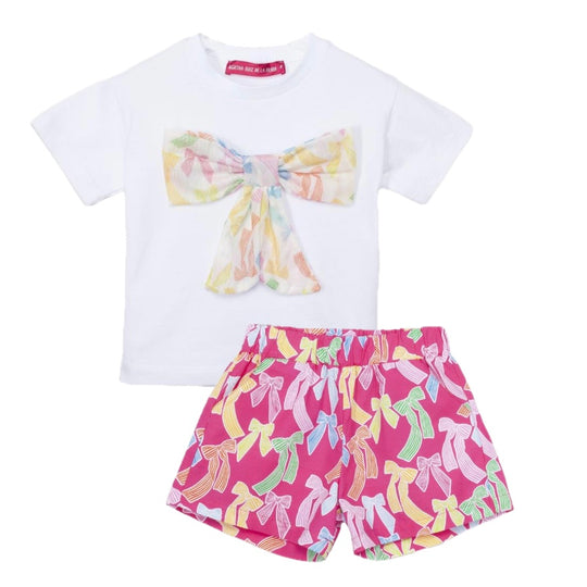 Girls White Bow Short Set