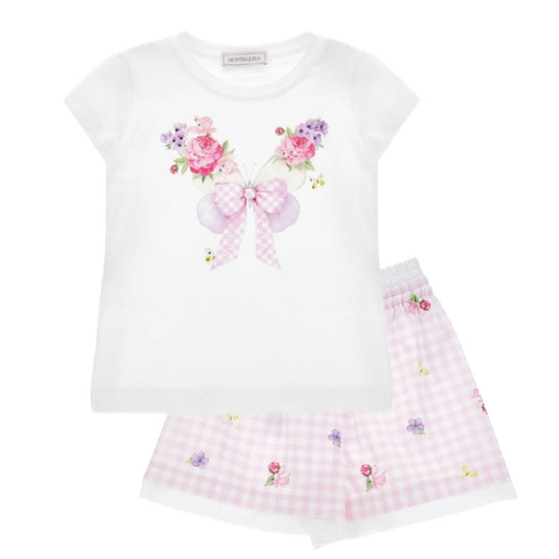 Monnalisa Girls Pink Butterfly Short Set