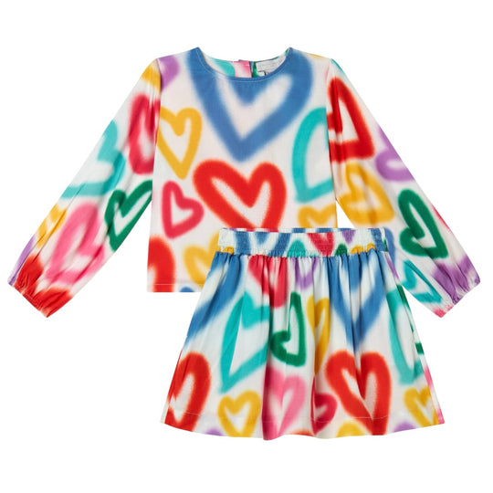 Girls White Heart Skirt Set