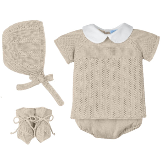 Baby Boys Beige Knitted 4 Piece Short Set