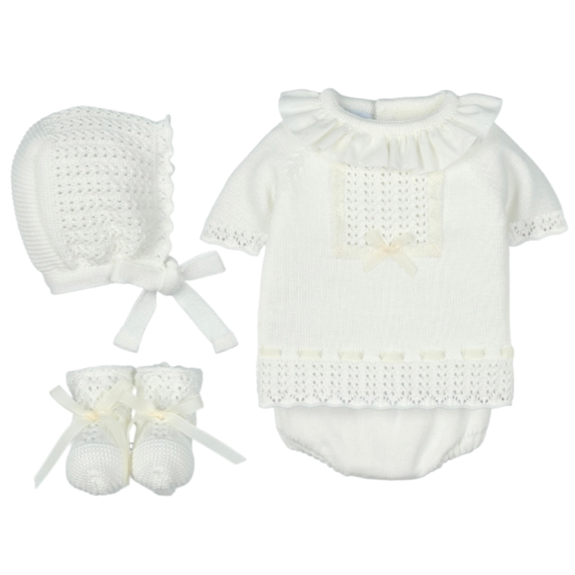 Mac Ilusion Baby Girls Cream Knitted Short Set