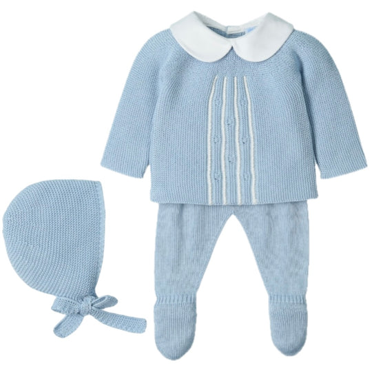 Baby Boys Blue Knitted 3 Piece Set