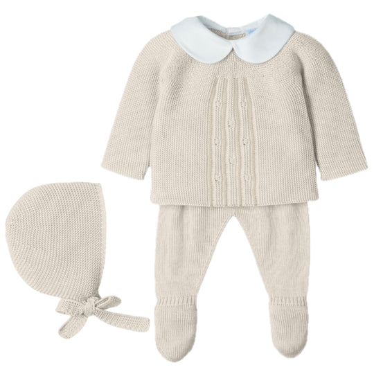 Baby Boys Beige Knitted 3 Piece Set