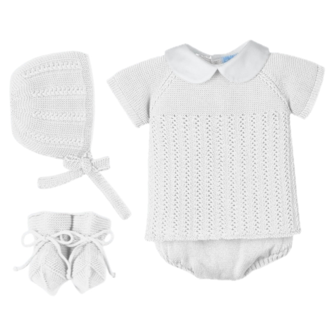 Mac Ilusion Baby Boys White Knitted 4 Piece Short Set