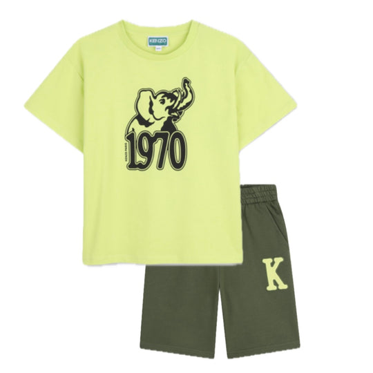Boys Khaki Elephant Short Set