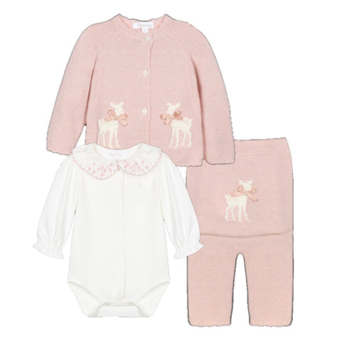 Baby Girls Pink Knitted Deer Set