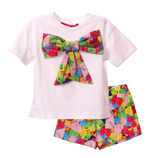 Girls White Bow Short Set