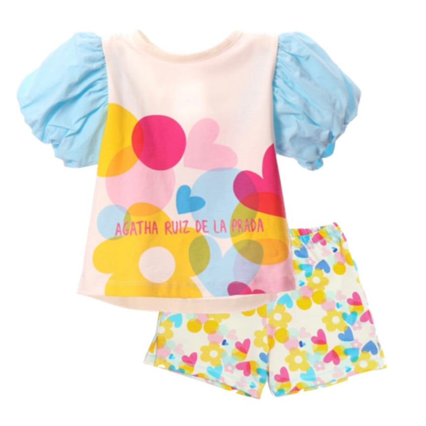 Agatha Ruiz De La Prada Girls White Heart Short Set