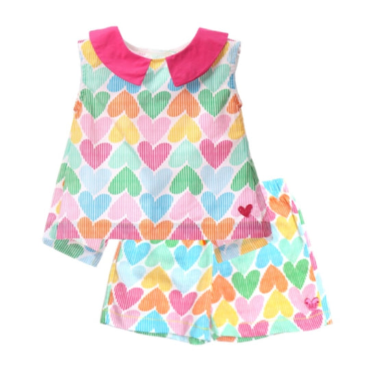 Girls Multicoloured Heart Short Set