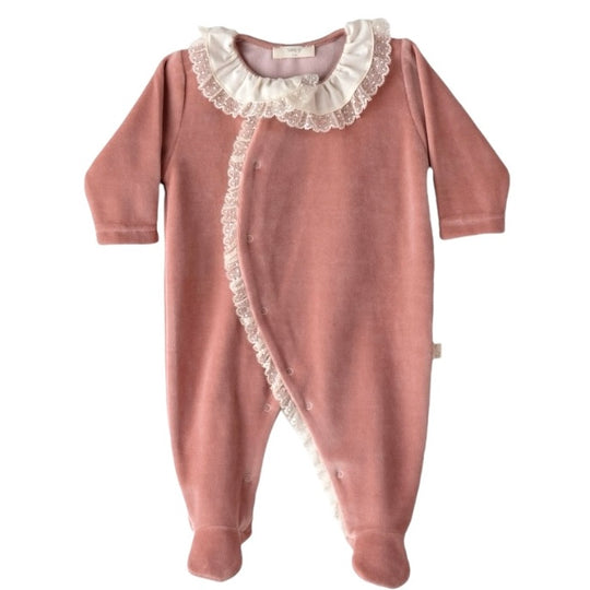 Baby Girls Velour Pink Frill Baygrow