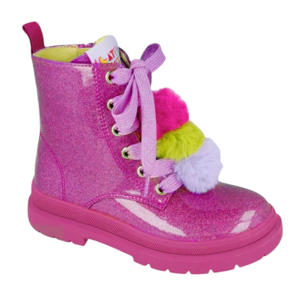 Agatha Ruiz De La Prada Girls Pink Faux Fur Pom Pom Boots