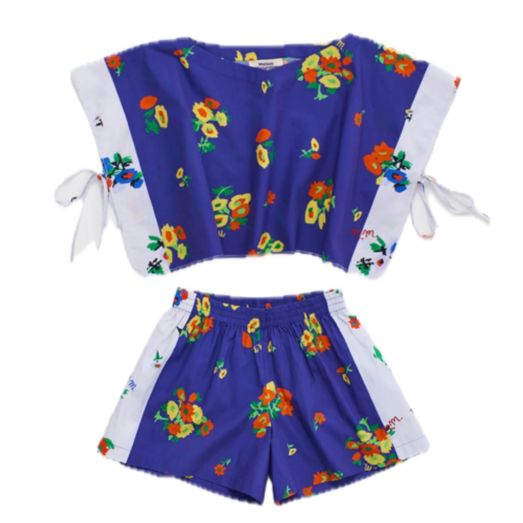 Maison Mangostan Girls Navy Flower Short Set