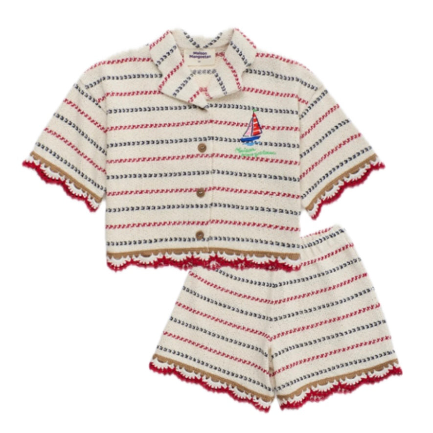 Maison Mangostan Girls Crochet Stripped Set
