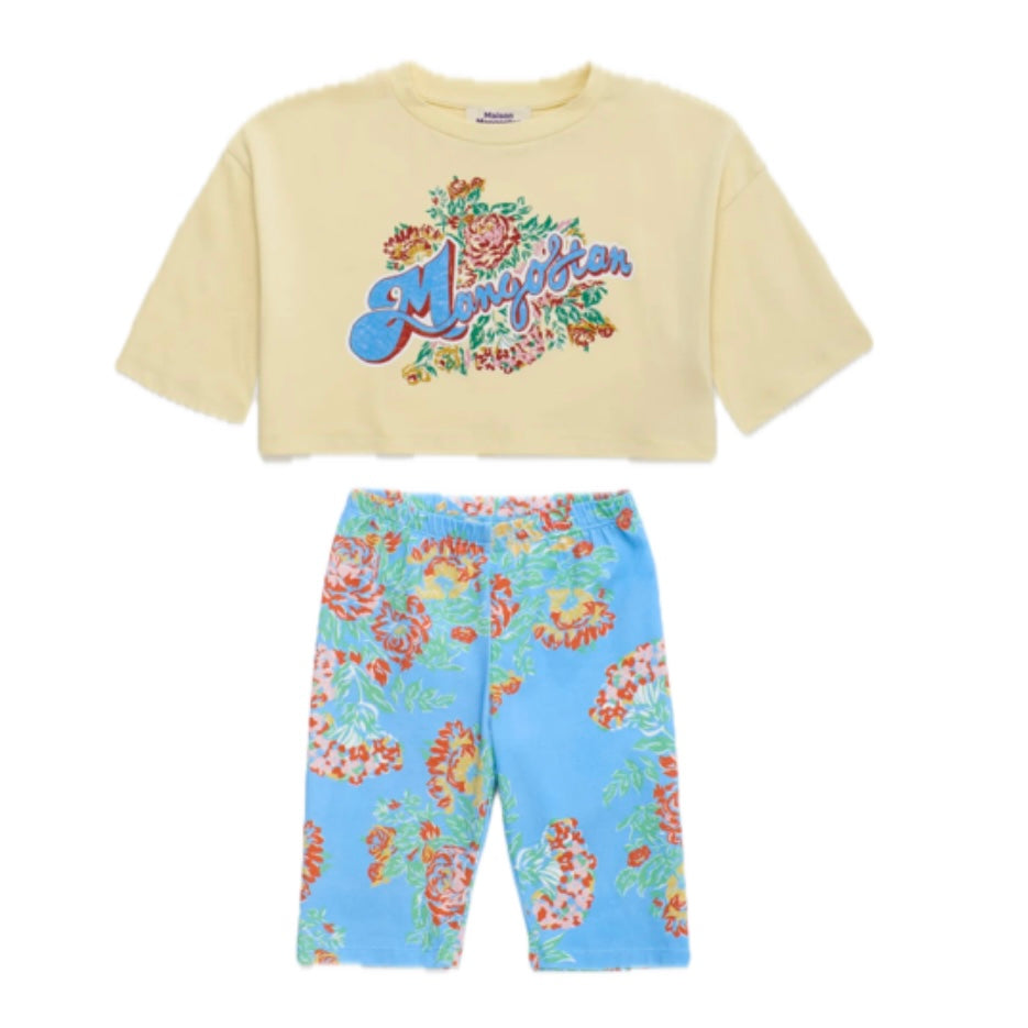Maison Mangostan Girls Turquoise Flower Short Set