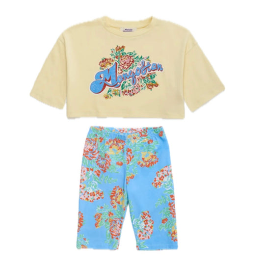 Girls Turquoise Flower Short Set