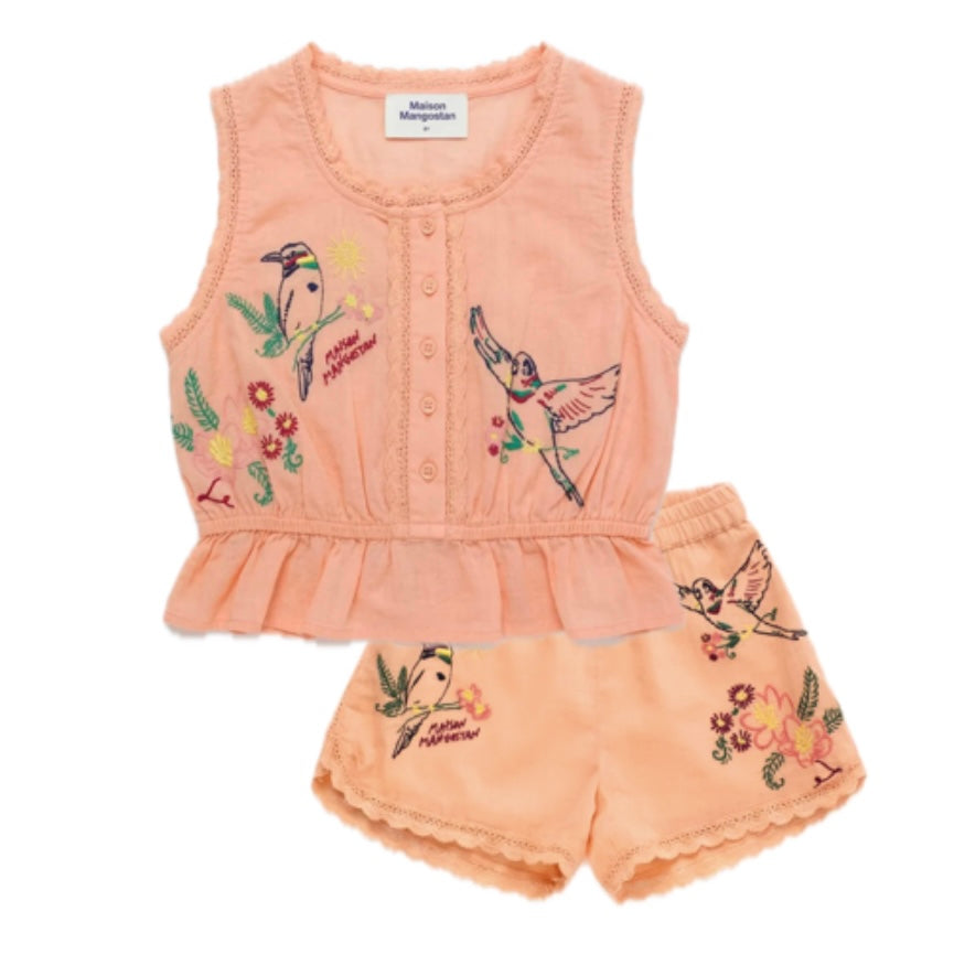 Maison Mangostan Girls Peach Flower Short Set