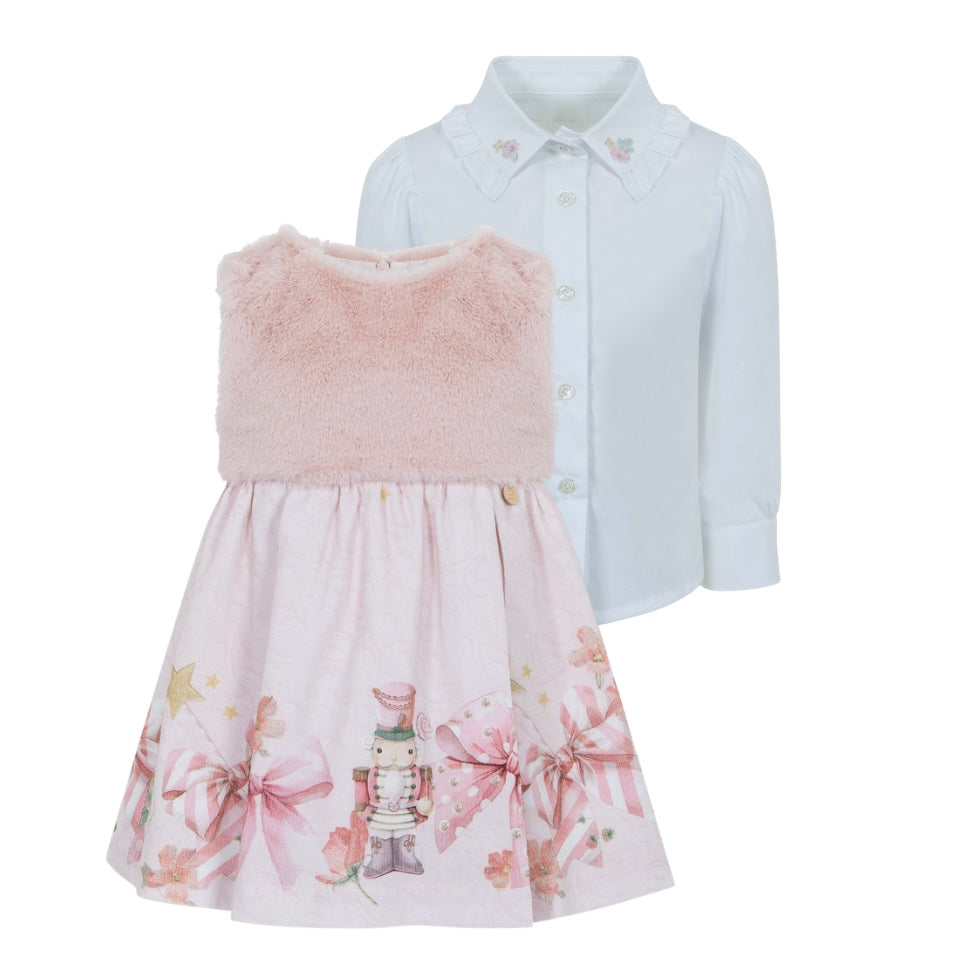 Lapin House Girls Pink Faux Fur Dress and Shirt