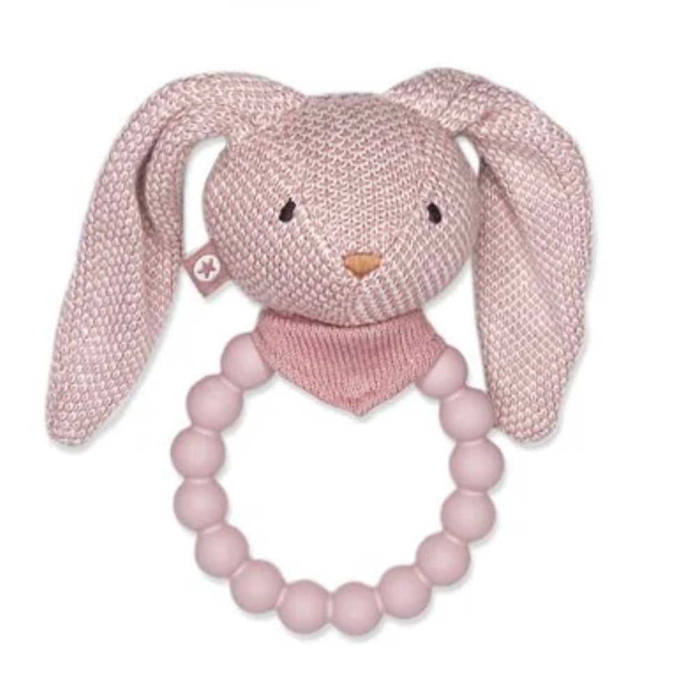 Pink Rabbit Silicone Teething Rattle