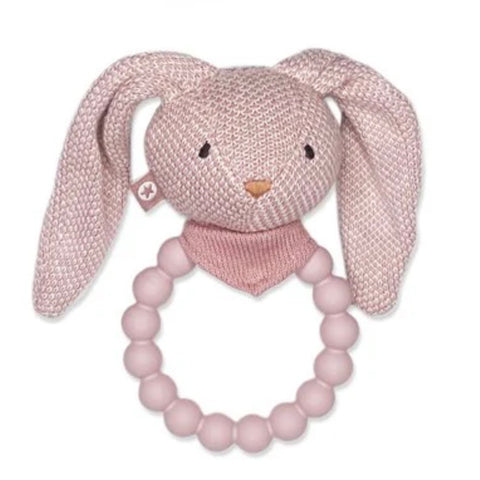 Pink Rabbit Silicone Teething Rattle