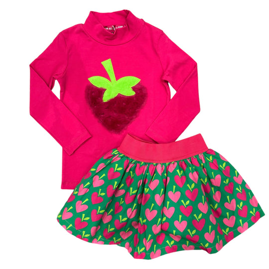 Girls Fucshia Strawberry Skirt Set
