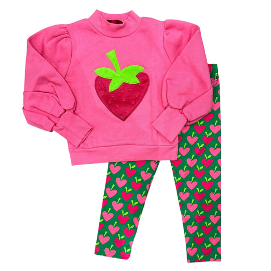 Girls Pink Strawberry Legging Set