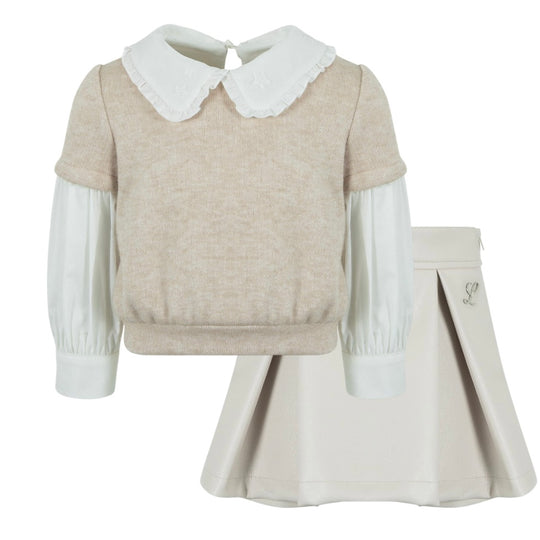 Girls Beige Blouse & Skort