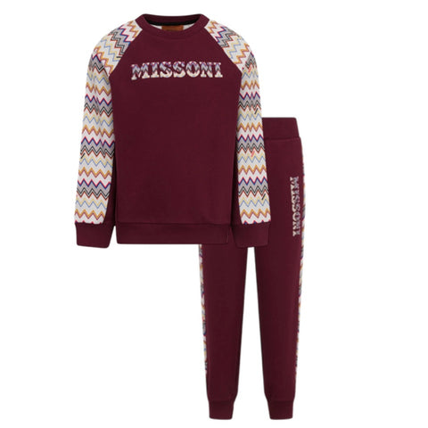 Missoni Kids Boys Maroon Zig Zag Tracksuit