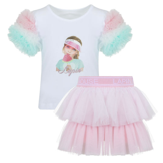 Girls Pink Tulle Skirt Set