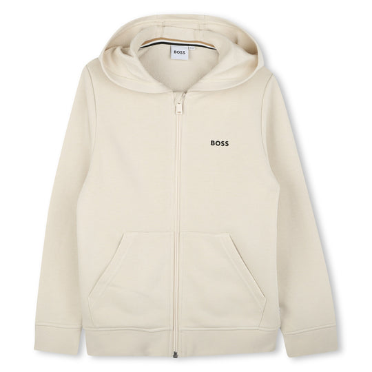 Boys Beige Zip Up Hoodie
