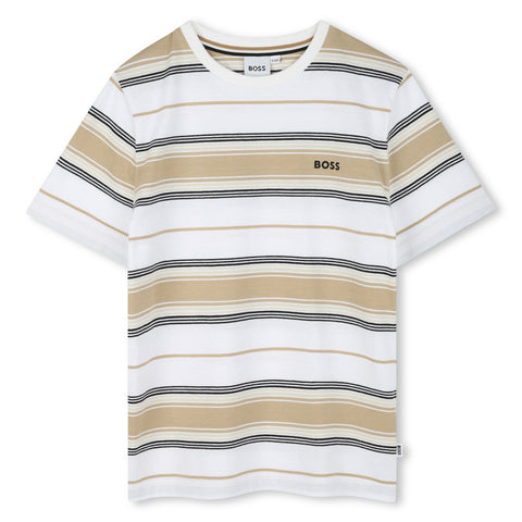 Boss Boys Beige Stripe T-Shirt