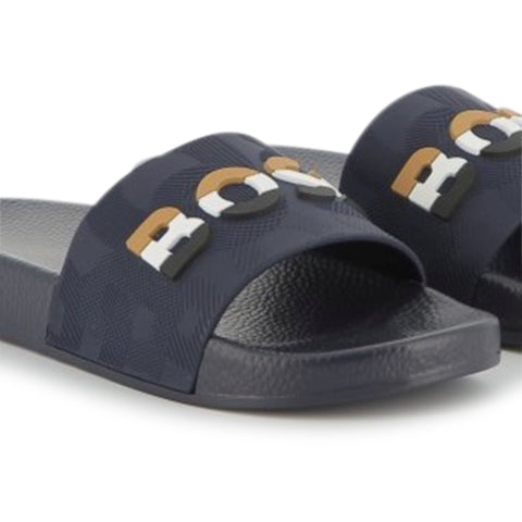 Boss Boys Navy Logo Slides