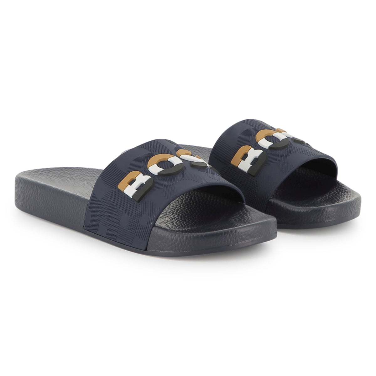 Boss Boys Navy Logo Slides