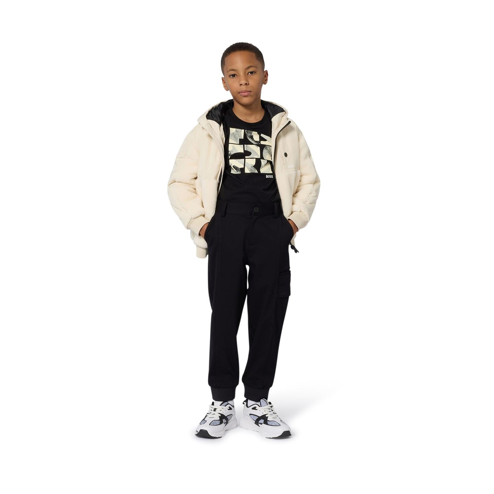 Boss Boys Beige Shearing Hooded Jacket