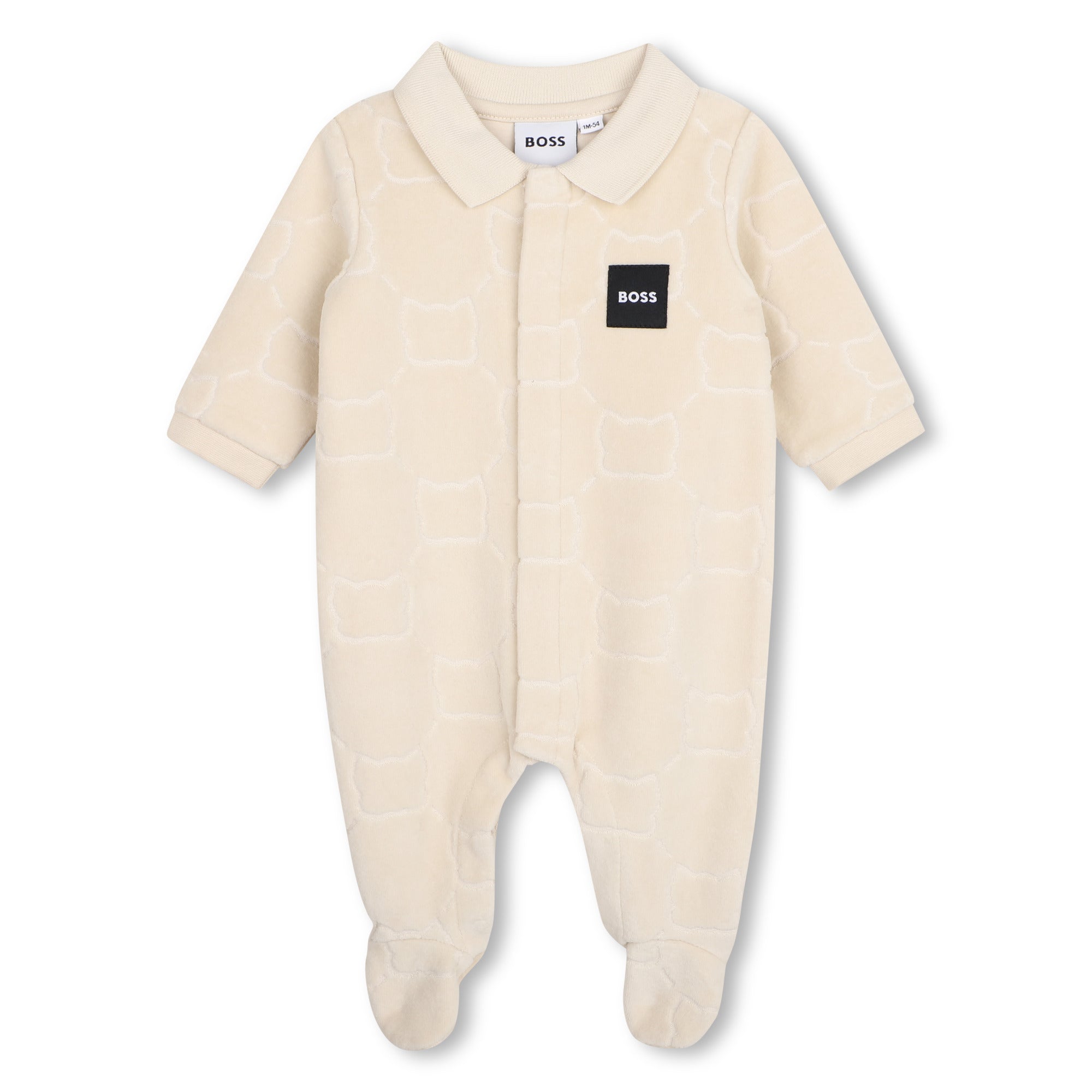 BOSS Baby Boys Velour Beige Babygrow Set