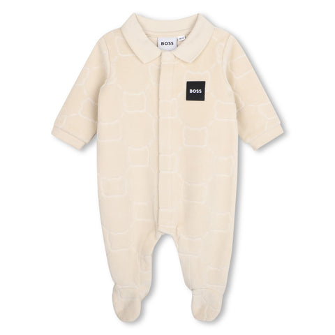 BOSS Baby Boys Velour Beige Babygrow Set
