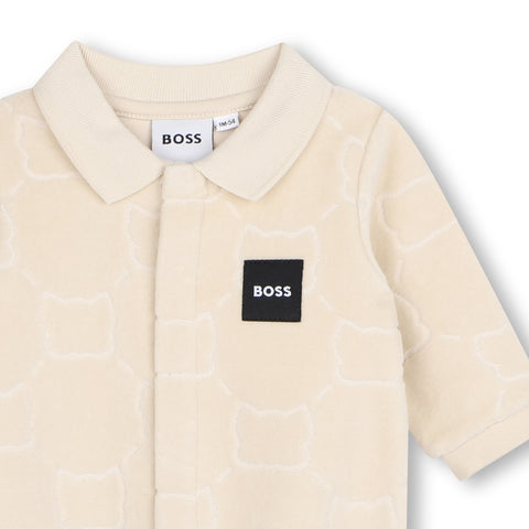 BOSS Baby Boys Velour Beige Babygrow Set
