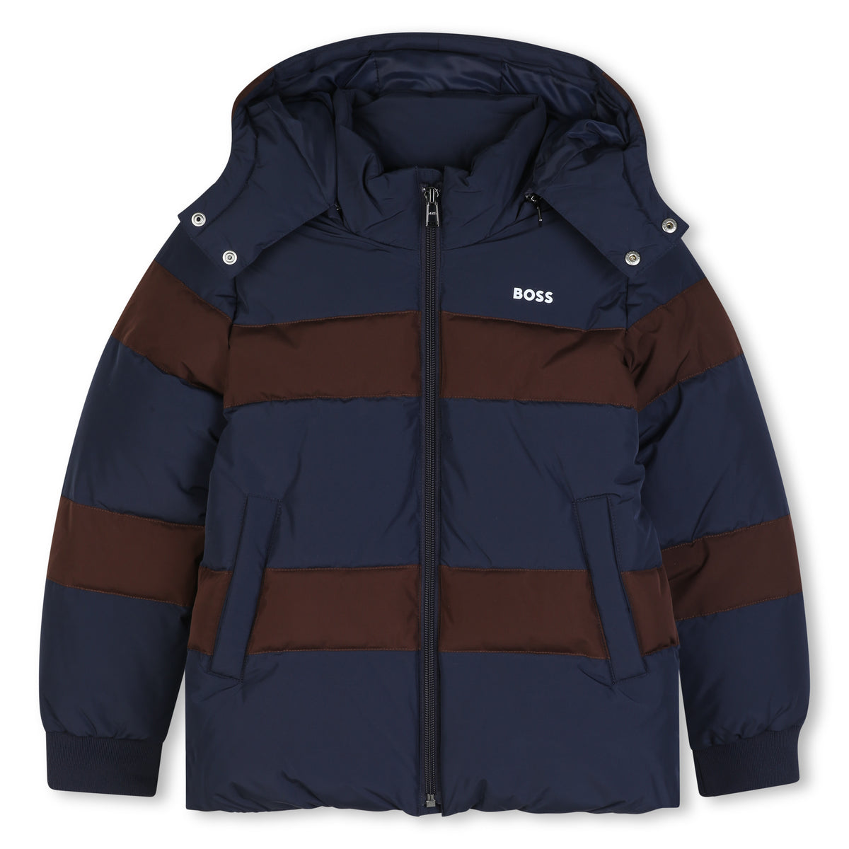 BOSS Boys Navy Hooded Puffer Jacket
