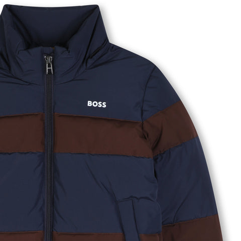 BOSS Boys Navy Hooded Puffer Jacket