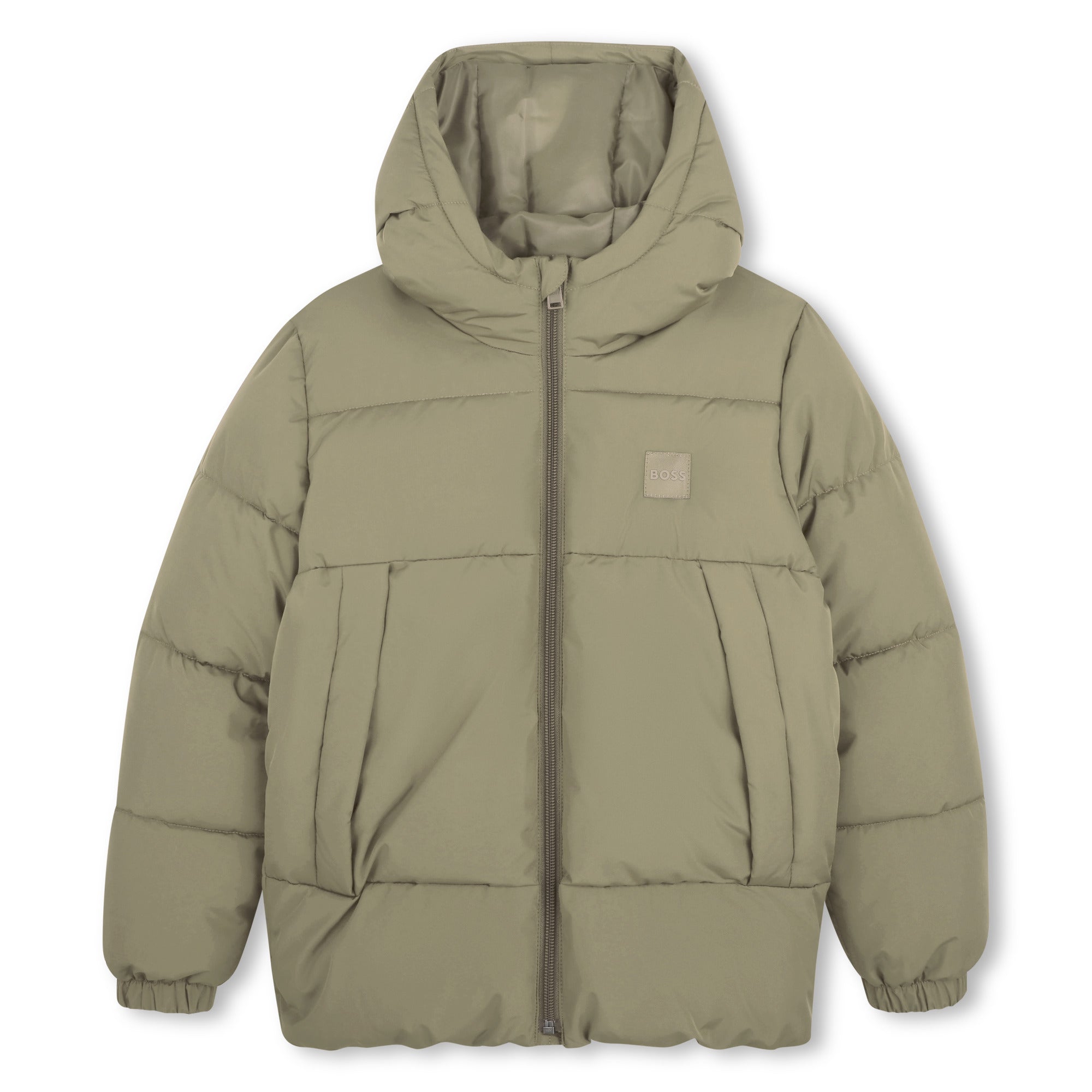 BOSS Boys Khaki Hooded Puffer Jacket